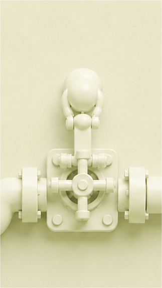 Cross-handle valve on a pipe